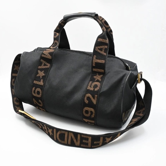 Fendi Handbags - Fendi Black & Brown Canvas / Leather Medium Size Duffle Tote W / Pouch